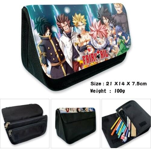 FAIRY TAIL Cartoon Student Pencil Case Natsu Gray Lucy Erza Anime Large-capacity Canvas Double-layer Zipper Stationery Box
