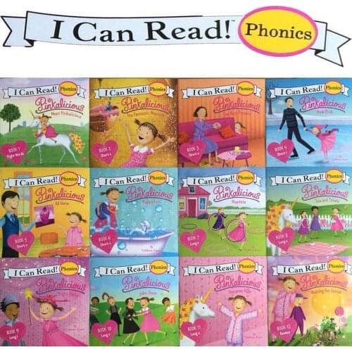 12books/set I Can Read Phonics pink alicious My Very First picture books English Book For Children kids baby pocket story book