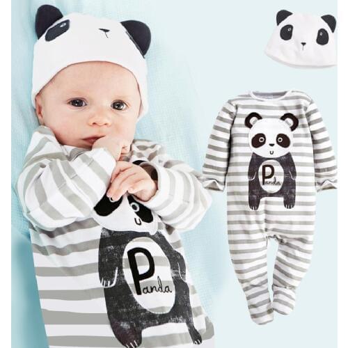 Panda Baby Rompers Caps Boys Clothing Set Toddler Hat One-Pieces Suits Overall Grey baby boy clothes bebe jumpsuit
