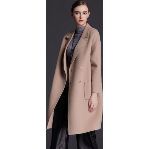 Long woolen blends cashmere coats for women 2019 autumn winter ladies jackets plus size overcoat double sided beige casual