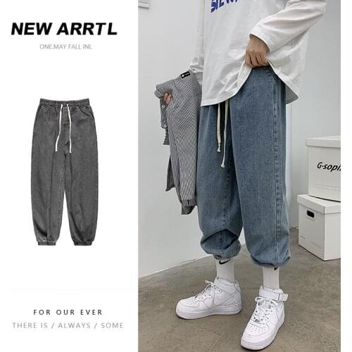 2021 New Hip Hop Harem Jeans Pants Men Loose Joggers Denim Casual Sweatpants Korea Ankle Length Trousers Streetwear