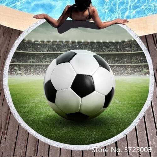 Football Print Microfiber Round Beach Towel Fruit Thick Shower Bath Towels Summer Swimming Circle Mat Towel With Tassels 550g