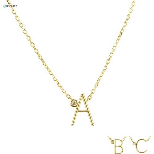 Kikichicc 925 Sterling Silver 26 Monogram Letter Initial Pendant Simple Alpahbet White Zircon CZ Luxury Women Name Small Jewelry