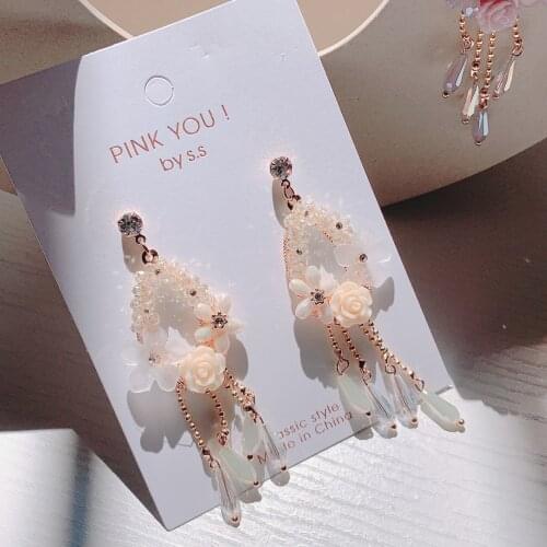 Korea earrings pearl luxury geometry metal gold shell pearl ball flower tassel long section ear rings fashion women earring