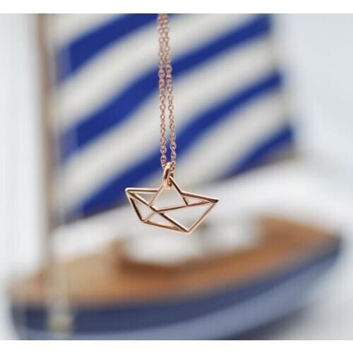 Tiny Origami Sailboat Necklace Navy Nautical Geometric Ocean Paper Sail Boat Pendant Chain Necklaces for Women Jewelry