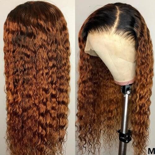 Curly 1B/30 Ombre Colored Lace Front Wig 180 Brazilian Remy Human Hair Wigs With Baby Hair Plucked 13x4 Lace Wigs For Women KL