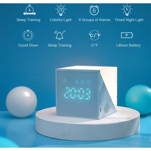 Cute Led Cartoon Alarm Clock Voice Control Digital Desktop Clocks Temperature Display Bedroom Decoration Magic Cube Light Clock