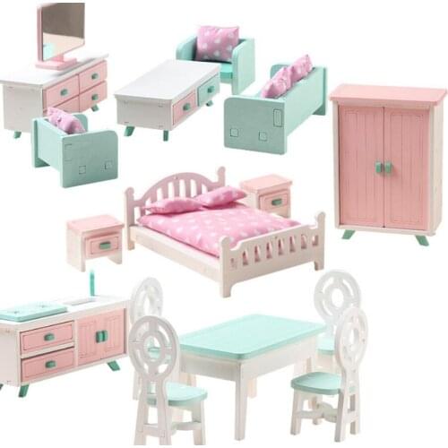 Mini Dolls House Toy Furniture Miniature Dollhouse Furniture Set Educational Pretend Play Wooden Toys Kids Children Girls Gifts