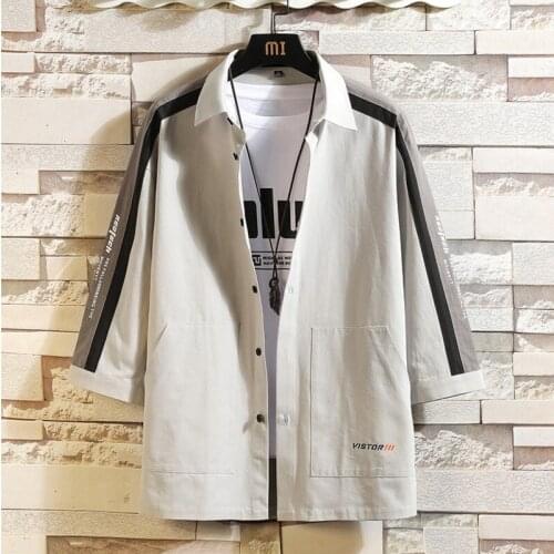 #4734 Spring Summer Grey Pink Hip Hop Shirt For Men Half Sleeved Loose Casual Big Pockets Cotton 100% Man Shirts High Quality