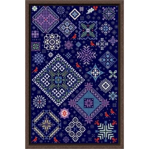Winter story cross stitch kit simple pattern 14ct 11ct deep blue fabric cotton silk embroidery DIY handmade wall big picture