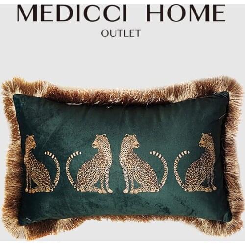 Medicci Home Fringed Cushion Cover Leopard Cheetah Print Lumbar Pillow Case Luxury Coussin Dark Green Burgundy Black Drop Ship