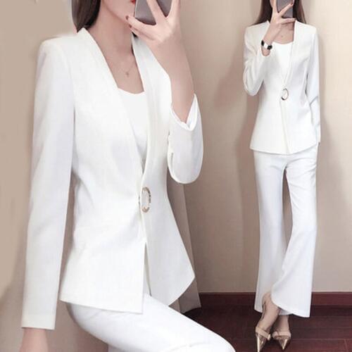 New 2019 Two Pieces Set Women Pant Suit Size S-4XL White Jacket Blazer With Pant Office fashion charm Lady Work Wear Suits
