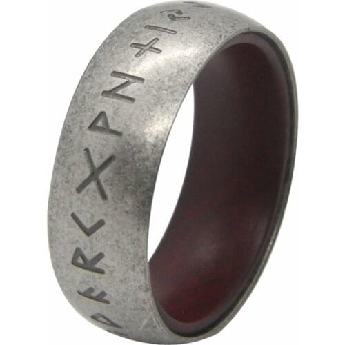 Odin Norse Viking Ring 316L Stainless Steel Round Cycles Punk Biker Comfortable Soft Red Inner Jewellery