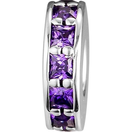 Fits for Pandora Bracelets Eternity Charms with Royal Purple Crystal 100% 925 Sterling Silver Jewelry Free Shipping