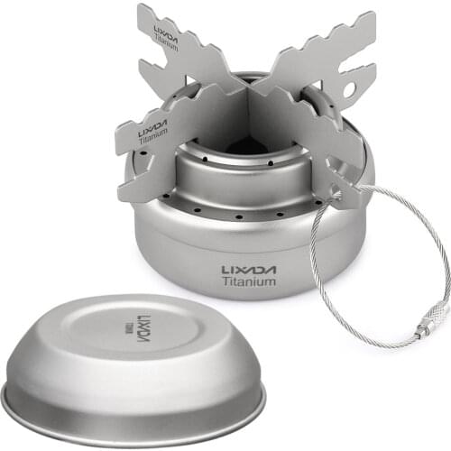 Lixada Portable Mini Titanium Alcohol Stove with Lid Cross Stove Stand Rack Outdoor Camping Hiking Cooking Alcohol Stove