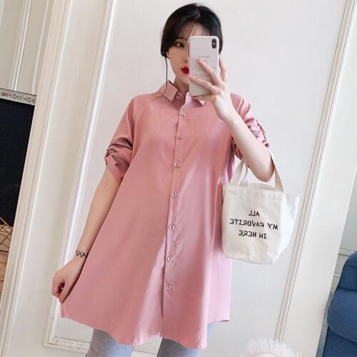 Casual Maternity Shirt Spring Autumn Clothes Pregnancy Top Long Sleeve Chiffon Turn-down Collar Pregnant Shirts Dress Plus Size