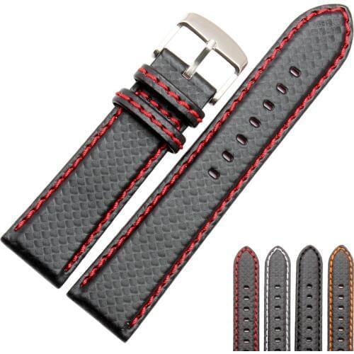 18mm 20mm 22mm 24mm Black Red Stitching Carbon Fiber Leather Watch Band strap sport