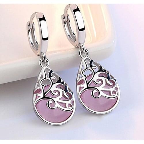 Moonshine Opal Totem Silver Plated Earring With Earring Pendant For Womens Elegant Drop Earrings Jewelry Accessories Hot Sale