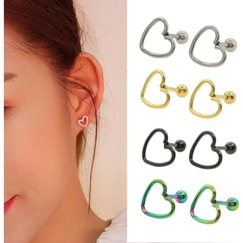 Fashion Punk Women Girls Hollow Heart Stainless Steel Piercing Stud Earrings dropshipping