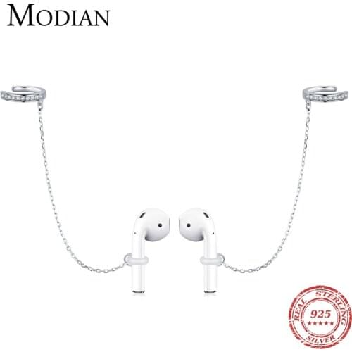 Modian 100% 925 Sterling Silver Prevent Loss Earphone Clip Earrings Trendy Rubber Fixed Headset For Women Jewelry Accessories