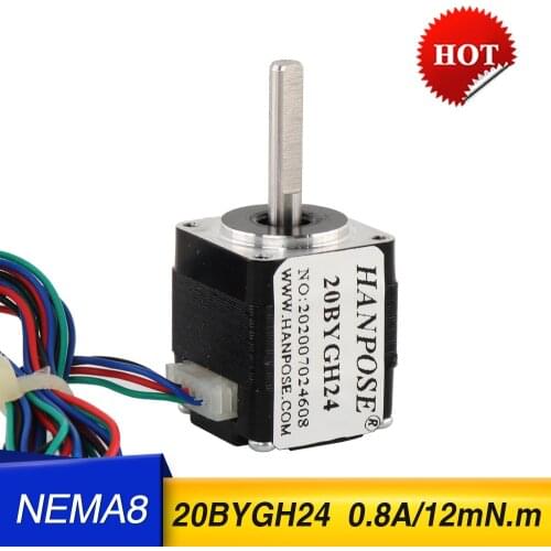 Nema8 mini Stepper motor 24mm 12mN.m 0.8A 1.8 degrees For new CNC router and 3D printer 20BYGH24 step motor