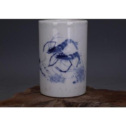 Old blue and white water bottle, Fish and Shrimp Illustration