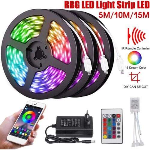 LED strip light Bluetooth Luces Led RGB 5050 SMD 2835 flexible non-waterproof tape diode 15M DC 12V remote control + adapter new