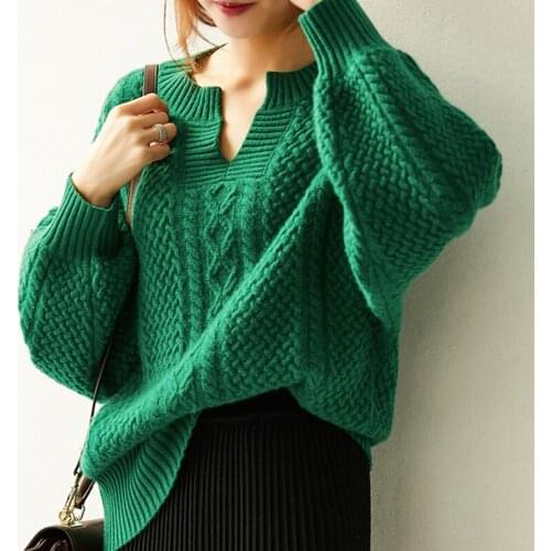 2019 New Arrival cashmere sweater female thick loose pullover sweater twisted knit bottoming sweater large size womens clothing