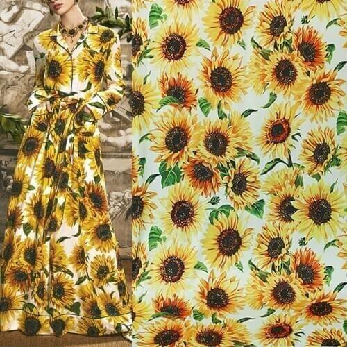 100x145cm Sunflower Printed Imitate Silk Satin or Chiffon Fabric For Woman Summer Dress Pajama Blouse Pants DIY Sewing