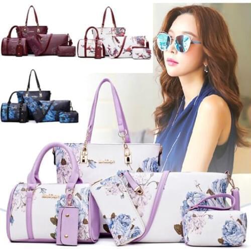 Chinese Style Floral Printing Women Handbags Shoulder Bags Set Female Practical Composite Bag 6-Piece Set Designer Brand Bolsa