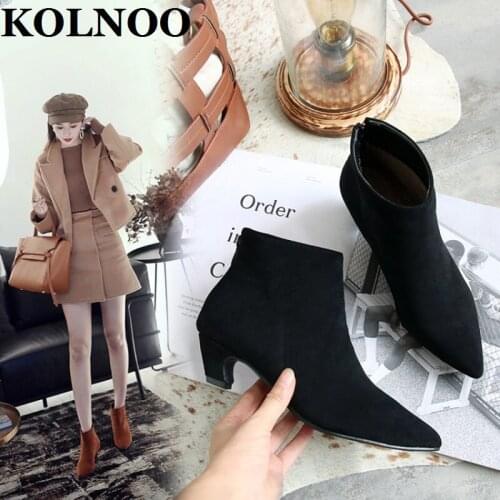Kolnoo New 2022 Handmade Womens Kitten Heel Boots Faux-Kid Suede 5-Colors Martin Ankle Boots Daily Wear Fashion Winter Shoes