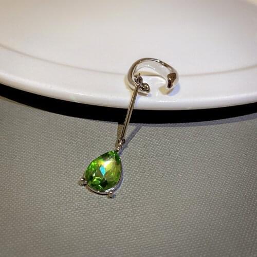 VSnow Unusual Only One Green Waterdrop Rhinestones Clip Earrings for Women Bling Bling Long Metallic Earring Jewelry Pendientes