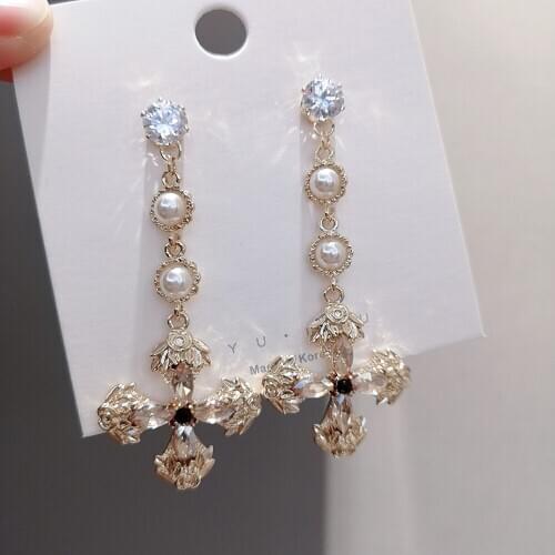Vintage Cross Dangle Drop Earrings For Women Bohemian pearls Earrings 2020 Brincos Female crystal Fashion Jewelry