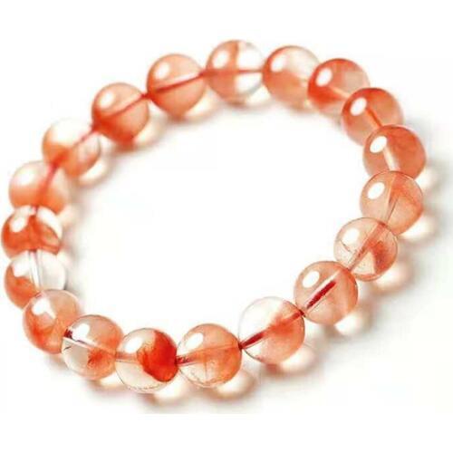 Women Jewelry Bracelet Fashion Stretch Genuine Natural Stone Red Rabbit Hair Fur Rutilated Quartz Crystal Bead Bracelets7.5-12mm