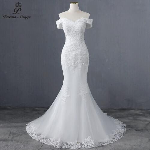 Elegant Boat ncek style mermaid wedding dress 2020 wedding gowns marriage bride dress vestidos de novia robe de mariee