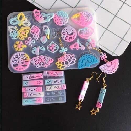 1Pcs Ancient Earrings Hairpin Necklace Fan Pendant Resin Mold Ancient Hollow Flower Molds Jewelry Making Tools Kit