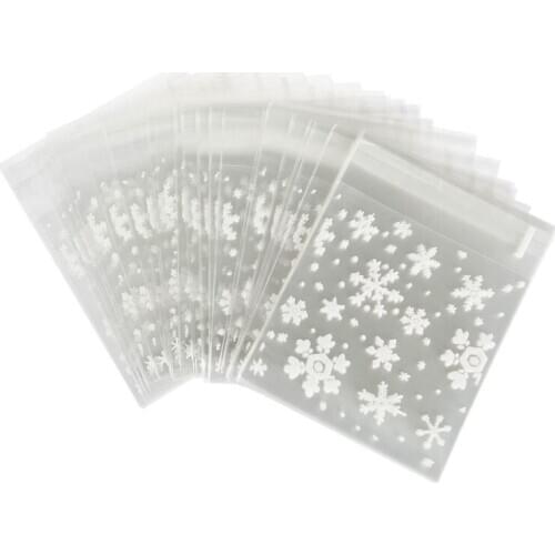 100 pcs Sachets Pouches White Snowflake Packaging Bag for Cookies Biscuits Christmas Candies