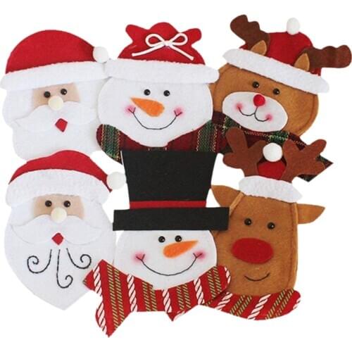 6pcs Cutlery Holder Towel Knives Fork Spoon Cute Santa Claus Shaped Tableware for Kitchen Decoration Christmas Eve Table (6PCS)
