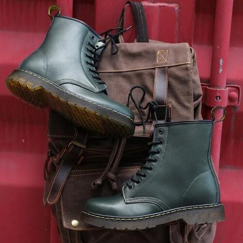 Classic Genuine Leather Ankle Height Increasing Shoes Waterproof Nonslip Martins Motorcycle Mens