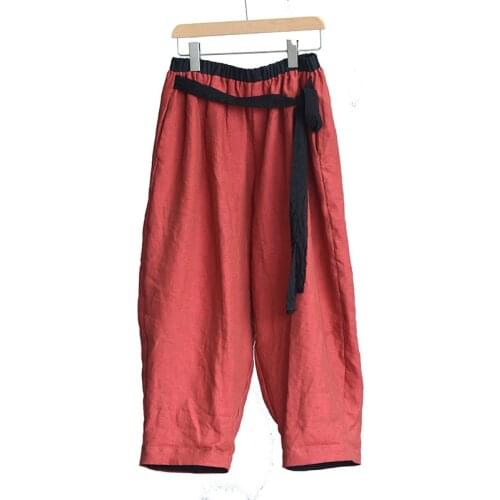 Elastic Waist Pants Women Spring Autumn Original Linen Loose Pants Baggy Casual Wide Leg Trousers Solid Plus Size Flax Trousers