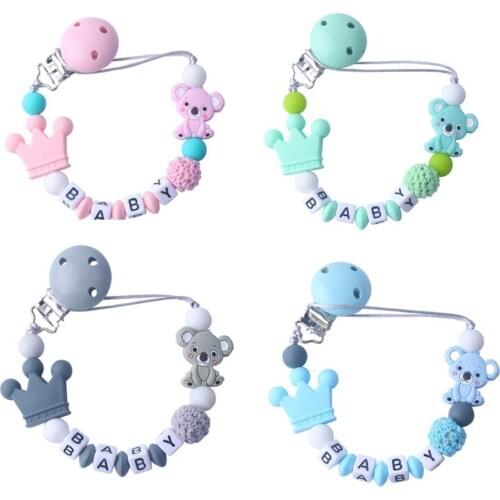Baby Silicone Pacifier Holders Anti-drop Chain Cute Beads Animal Pacifier Clips Infant Shower Toy Gifts Not customizable name