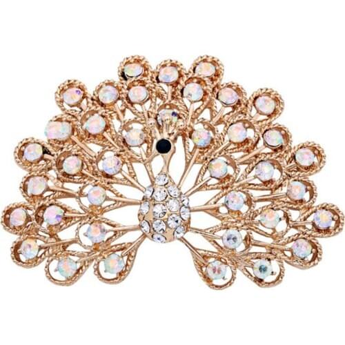 Designers Jewelry Clear Crystal Art Peacock Girl Women Opening Peacock Pin Brooches Red