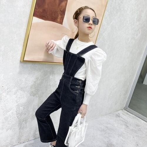 Kids Girls Jeans Overalls Suits 8 10 years Long Sleeve Tops 2021 New Clothes