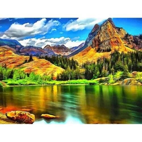 Gatyztory Frame Mountain Lake DIY Painting By Numbers Handpainted Landscape Oil Painting Canvas Colouring 60x75cm
