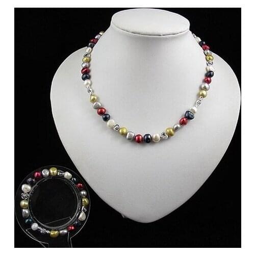 Terisa Pearl Jewelry New Multicolor Baroque Genuine Freshwater Pearl Necklace Bracelet Tible Silver Jewelry Set Women Gift
