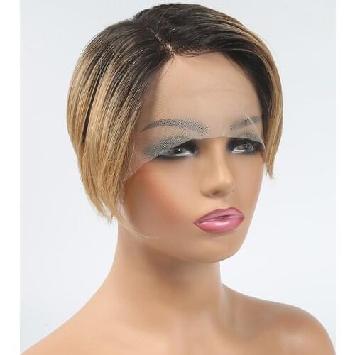 Ombre Short Straight Human Hair Wigs Non Lace Front Human Hair Wig With Bangs For Women European Cheap Human Hair Wig Under $50