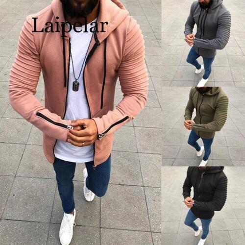 Laipelar 2019 Spring Summer Mens Solid Zip Hooded cardigan jacket men Coat Mens Hoodies Casual Jacket Brand Clothing Mens