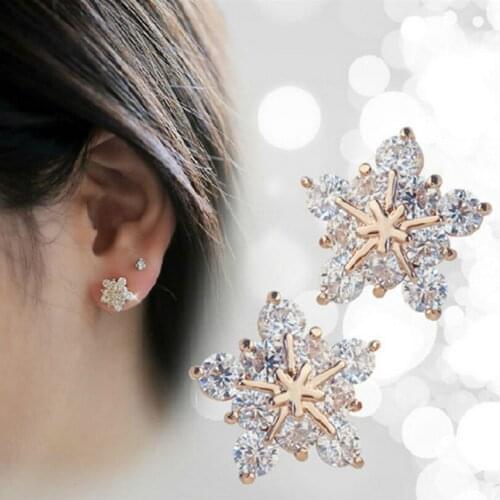 Fashion Jewelry Shiny Zircon Earrings Temperament Joker Lady Earrings Pentagram Snowflake Luxury Earrings