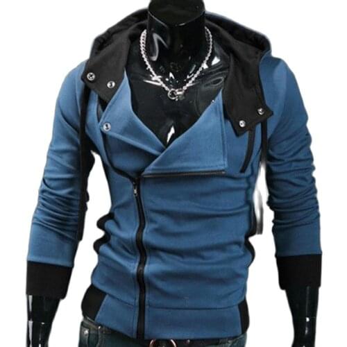 Men Side Zipper Drawstring Long Sleeve Sweatshirt Hooded Jacket Coat