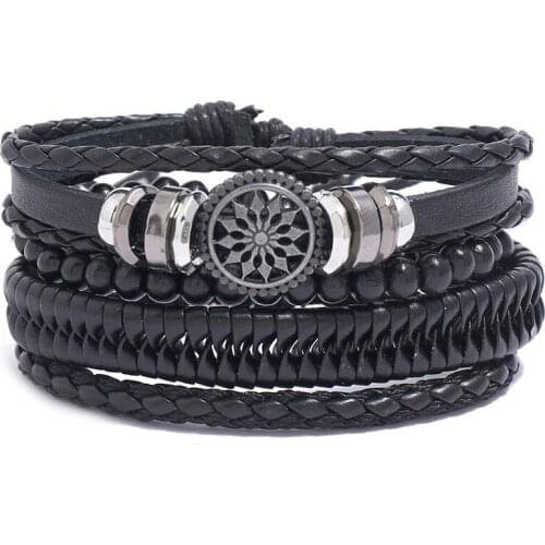 Modyle Men Bracelets Vintage Multilayer Leather Braid Bracelets Bangles Handmade Rope Wrap Bracelets Male Gift Jewlery